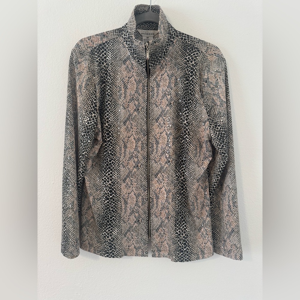 Exclusively Misook Snake Shimmer Metallic Jacket Zip Front Career Office XS